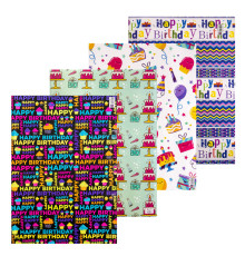 042587 Hartie de ambalat cadouri "Happy Birthday" asorti 80g, 75x51cm