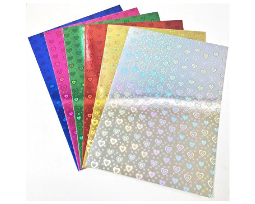 Картон цветной А4 6л. голограф. "Сердечки" 230г/м, Mandarin YT-6-Н (120)
