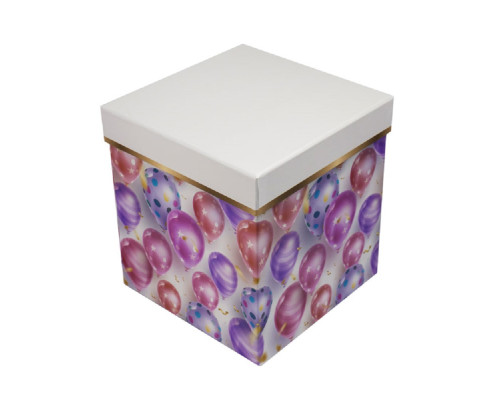 Cutie pentru cadou №1 "Baloane" 21x21x21cm. patrata +hartie tissue, 3943
