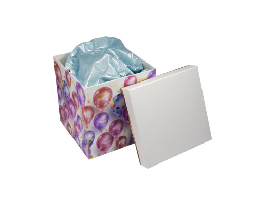 Cutie pentru cadou №1 "Baloane" 21x21x21cm. patrata +hartie tissue, 3943