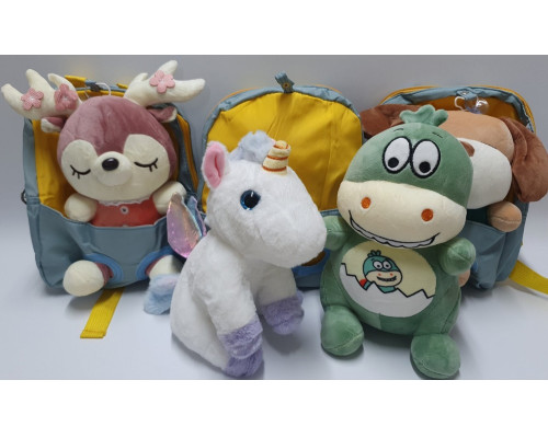 Рюкзак детский, бирюзовый, с большой плюшевой игрушкой ассорти