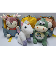 Rucsac pentru copii, turcoaz, cu o jucărie mare de plus asortata