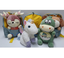 Рюкзак детский, бирюзовый, с большой плюшевой игрушкой ассорти