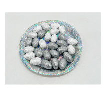 Oua de Paste din polistiren pe farfurie, 3cm. argintiu/alb,28buc/set. ML1-42