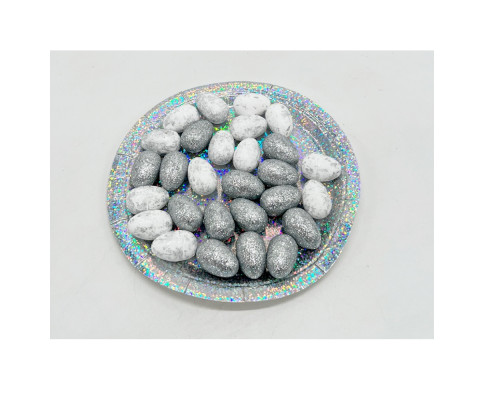 Oua de Paste din polistiren pe farfurie, 3cm. argintiu/alb,28buc/set. ML1-42