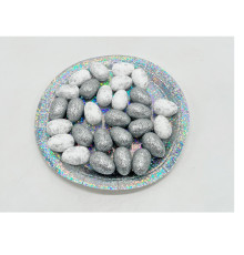 41441 Пасхальные яйца из полистирола на тарелке, 3cm.серебро/белый,28шт/уп, ML1-42