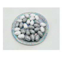 41441 Oua de Paste din polistiren pe farfurie, 3cm. argintiu/alb,28buc/set. ML1-42