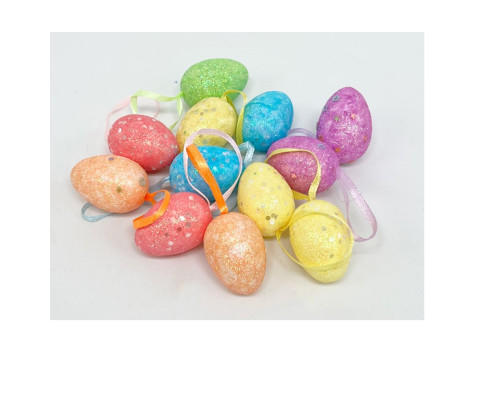 Пасхальные яйца из полистирола,4cm. цветные с блестками,12шт/уп. ML1-74