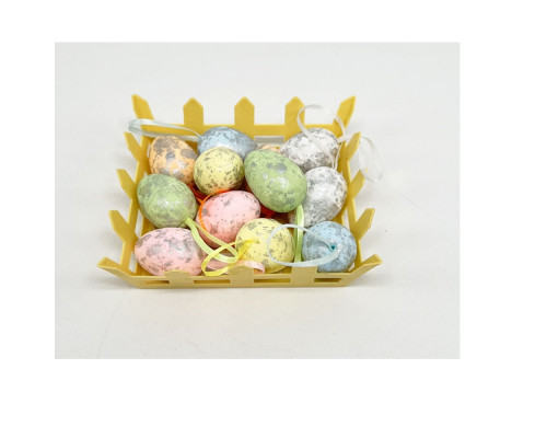41454 Пасхальные яйца из полистирола в корзинке,4cm. цветные,12шт/уп. ML1-48