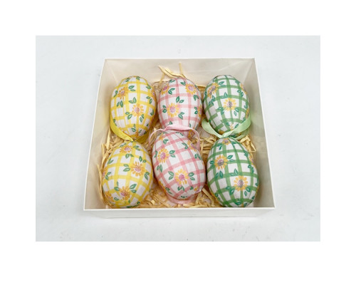 Oua de Paste din polistiren , 5.5cm. dungi/flori, 6buc/set. ML1-102