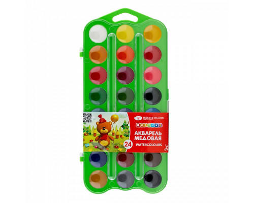 Акварель 24 цв., медовая, зеленый пластик, Цветик 27421677 (28)