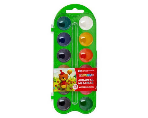Acuarela 12 cul., pe baza de miere, plastic verde, Цветик 27421537 (39)