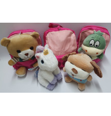 Rucsac pentru copii, roz neon, cu o jucărie mare de plus asortata