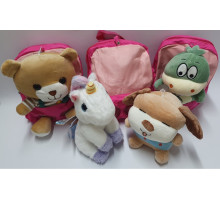 Rucsac pentru copii, roz neon, cu o jucărie mare de plus asortata