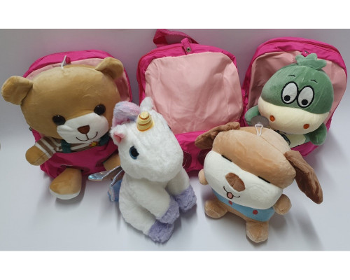 Рюкзак детский, неоново-розовый, с большой плюшевой игрушкой ассорти