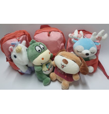 Rucsac pentru copii, piersic, cu o jucărie mare de plus asortata