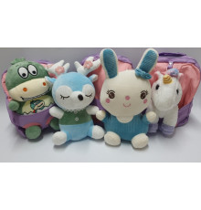 Рюкзак детский, сиреневый, с большой плюшевой игрушкой ассорти