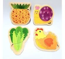 Joc - puzzle din lemn, "Animale, legume,fructe" 15*15cm (240)