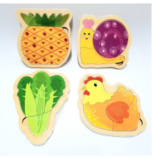 Joc - puzzle din lemn, "Animale, legume,fructe" 15*15cm (240)
