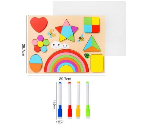 Tablă pentru copii, + cadru insert din lemn „Culori și forme” +4 markere 380618 (36)