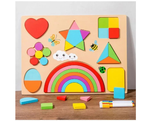 Доска детская, +деревянная рамка-вкладыш «Цвета и фигуры» +4 маркера 380618 (36)