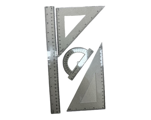 Set geometrie plastic, 4 piese (rigla 30 cm, 2 echere, raportor) REF-180437 (24/288)