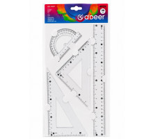Set geometrie plastic, 4 piese (rigla 30 cm, 2 echere, raportor) REF-180437 (24/288)