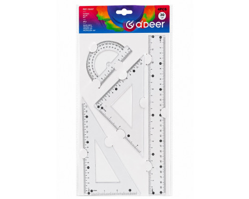 Set geometrie plastic, 4 piese (rigla 30 cm, 2 echere, raportor) REF-180437 (24/288)