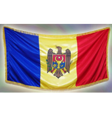 Церемониальный флаг Республики Молдова 100x200см, с короткой бахромой, 160гр/м2, атлас