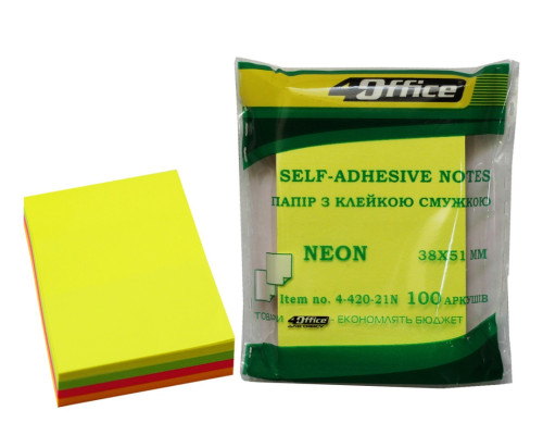 Hirtie notite cu lipici 38*51mm 4 culori 100 foi, 4-420-21N 4Office (12/432)