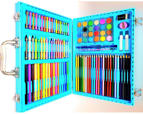 Набор для рисования 128 предметов, голубой чемоданчик