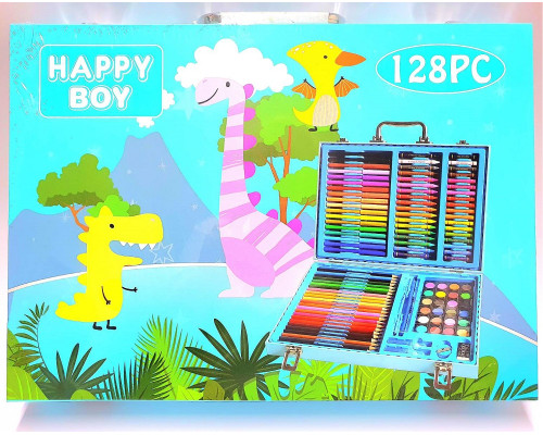 Set rechizite de pictat 128 obiecte in valiza albastru