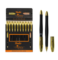 Pix cu bila, 0.5mm, albastru, corp plastic negru, CROWN, Montex