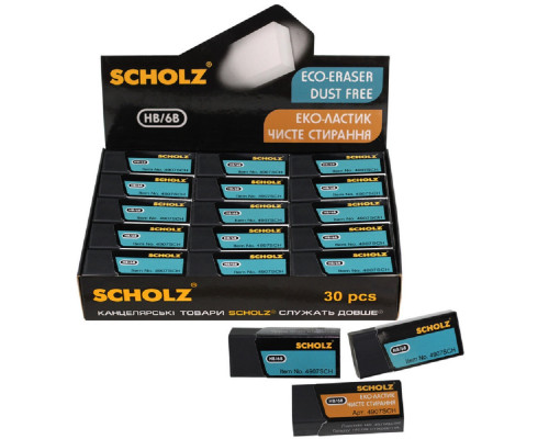 Ластик прямоугольный, черный, Eco-PVC, в картонном дисплее, 4907SCH SCHOLS (30/1500)