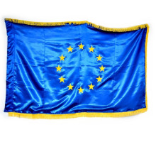 Drapel ceremonial Uniunea Europeana 100x200cm, cu franjuri scurte, 160g/m2, satin