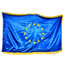 Drapel ceremonial Uniunea Europeana 100x200cm, cu franjuri scurte, 160g/m2, satin