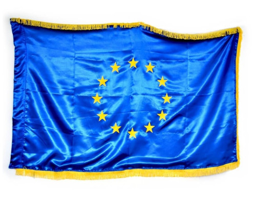 Drapel ceremonial Uniunea Europeana 100x200cm, cu franjuri scurte, 160g/m2, satin Drapel ceremonial Uniunea Europeana 100x200cm, cu franjuri scurte, 160g/m2, satin