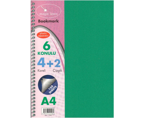 Carnet А4 plastic cu spirala 150foi, cu 6 separatoare GINGKO