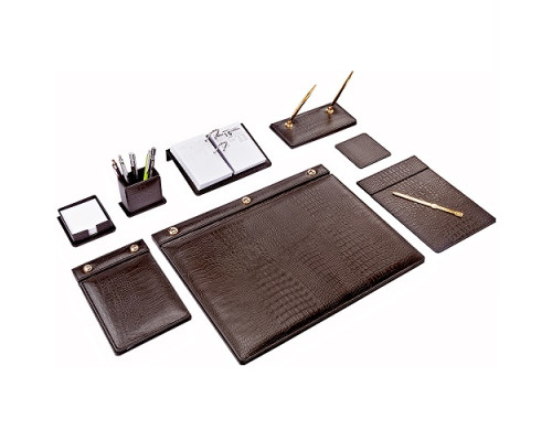 Set birou 9 piese, maro, piele ecologica BR-0911 Set birou 9 piese, maro, piele ecologica BR-0911