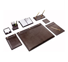 Настольный набор из 9 предметов, коричневый, эко кожа BR-0911