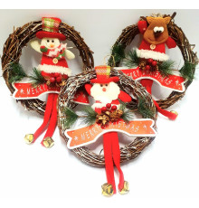 Венок новогодний с декором из лозы, с колокольчиками D-23cm S10-27 (120)