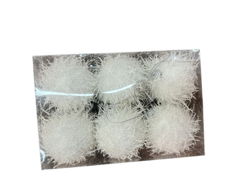 Set globuri de Crăciun, 6cm, 6buc, alb, pufos,S10-30 (120)