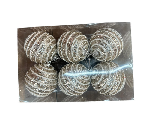 Set globuri de Crăciun, 7cm, 6buc, alb/aur, S10-31 (72)