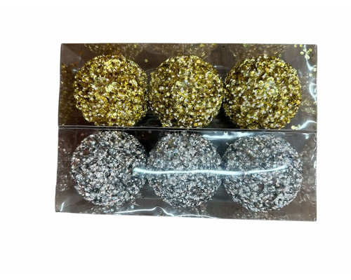 Set globuri de Crăciun, 8cm, 3buc, asorti alb/aur, S10-35 (128)