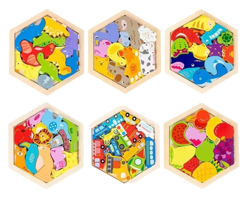 Joc - puzzle din lemn, asorti, Hexagonal S3-22 (120)