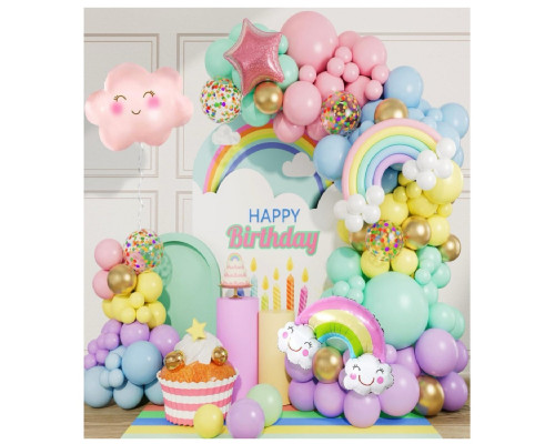 Набор "HAPPY BIRTHDAY" Rainbow, надувные шары ассорти+аксесуары, 267шт. S11-15 (50)