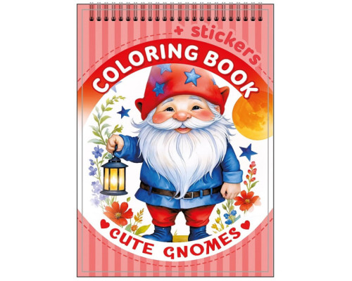 Раскраска A6, 12 л, с наклейками, на спирали "Cute gnomes" 24207 (20)