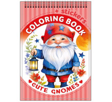 Раскраска A6, 12 л, с наклейками, на спирали "Cute gnomes" 24207 (20)