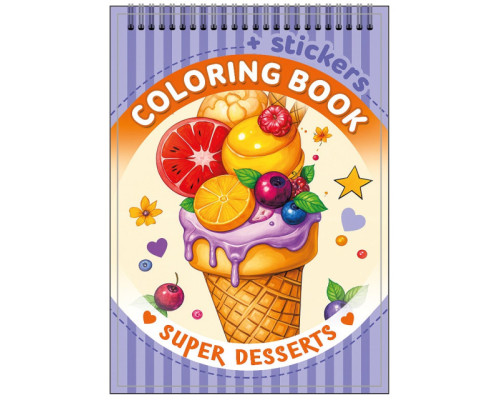 Раскраска A6, 12 л, с наклейками, на спирали "Super desserts" 24208 (20)