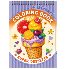 Carte de colorat A6, 12 foi, cu stickere, pe spira "Super desserts" 24208 (20)